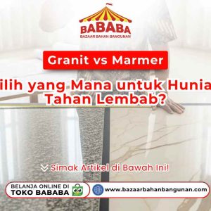Seorang wanita menunjukkan shower di Bazaar Bahan Bangunan, dengan logo 'BABABA' dan tulisan 'Bazaar Bahan Bangunan Hadirkan Shower Favorit 2025'. Juga terdapat ajakan 'Simak Artikel di Bawah Ini!' dan informasi belanja online di Toko Bababa.
