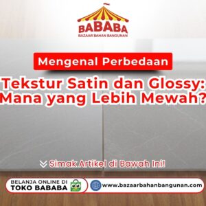 Perbandingan dua keping granit abu-abu dengan tekstur satin yang halus dan tekstur glossy yang mengkilap bersandingan di atas meja kayu