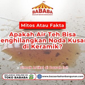 Tumpahan air teh berwarna cokelat di atas lantai keramik putih yang terlihat kusam dan kotor sebagai bahan eksperimen pembersihan