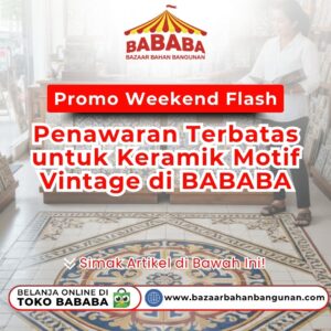 Area pajang di toko BABABA yang menampilkan berbagai pilihan keramik motif vintage warna-warni dan pola dekoratif di rak kayu