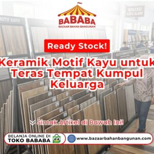Suasana ruang santai outdoor yang memakai lantai penutup Keramik Motif Kayu Teras warna cokelat hangat dari Toko Bababa