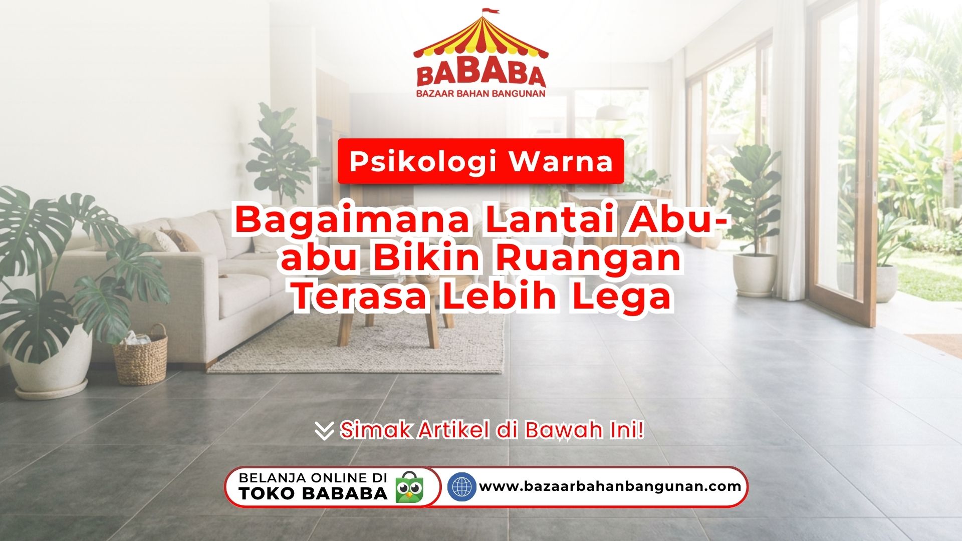 Desain interior ruang keluarga minimalis menggunakan Lapisan Lantai Abu Ruangan Lega bermutu dari Toko Bababa