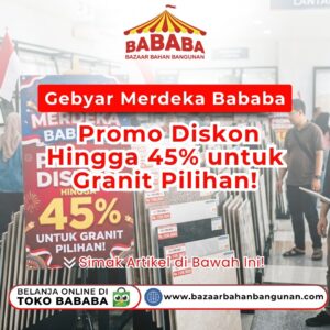 Pengunjung memilih ubin granit promo pada artikel Gebyar Merdeka Bababa Promo Toko Bazaar Bahan Bangunan Bababa